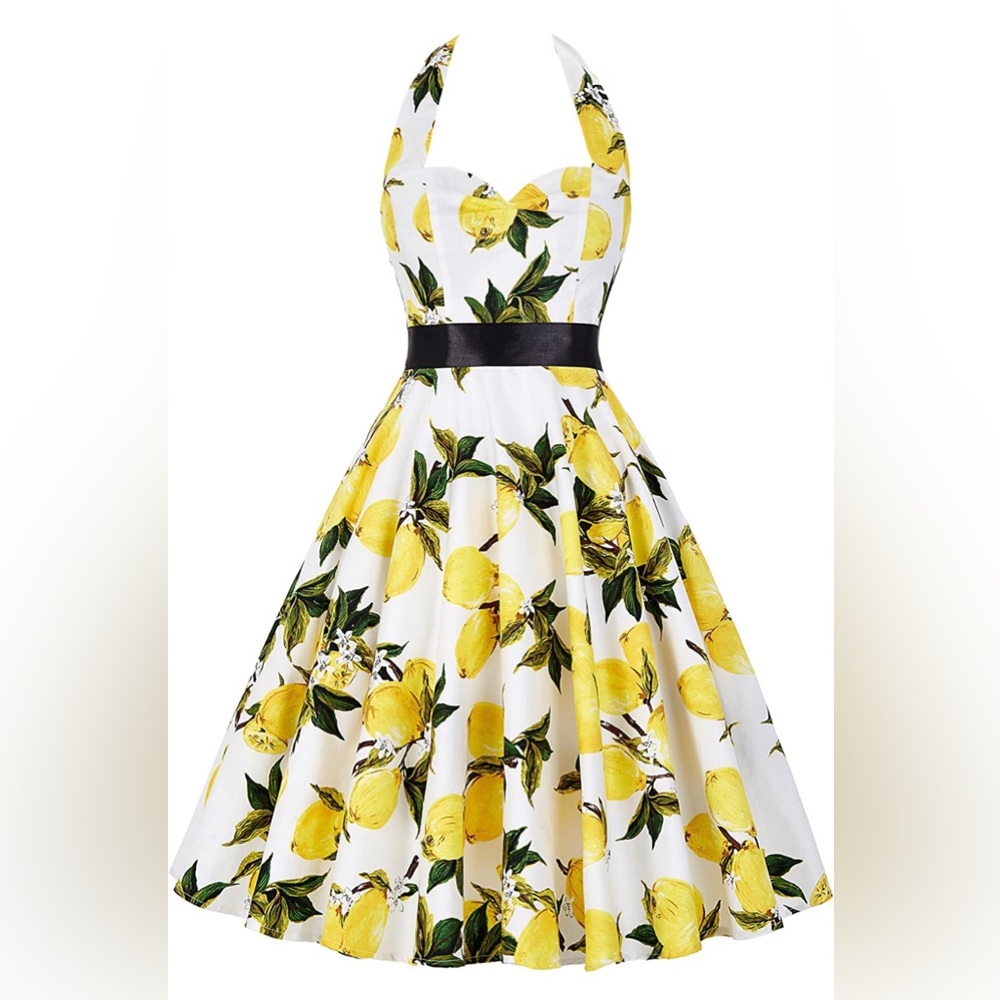 GRACE KARIN Lemon Halter Swing Dress
